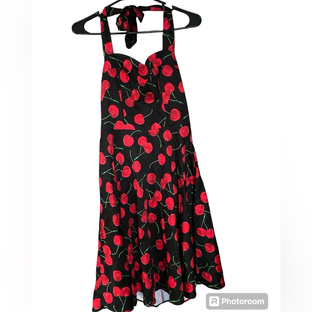 Vintage style rockabilly cherry print halter dress